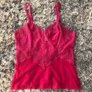 Pink mesh camí tank with lace detailing